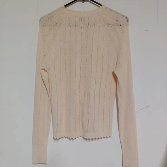 Lands End peachy cable knit cardigan with satin trim size S - Picture 6 of 9
